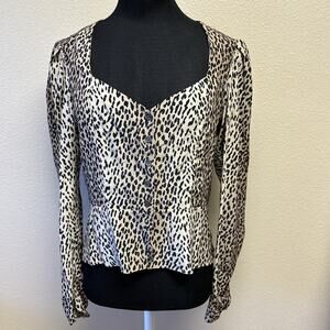 Frame Women's Small Silk Leopard Animal Print Blouse puff sleeve Classic